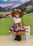 Tyrol Valley - dirndl ensemble with tights & boots for Little Darling Doll or 33cm BJD
