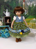 Tyrolean Meadow - dirndl ensemble with tights & boots for Little Darling Doll or 33cm BJD