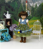Tyrolean Meadow - dirndl ensemble with tights & boots for Little Darling Doll or 33cm BJD