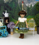 Tyrolean Meadow - dirndl ensemble with tights & boots for Little Darling Doll or 33cm BJD