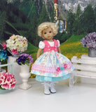 Tyrolean Summer - dirndl ensemble with tights & boots for Little Darling Doll or 33cm BJD