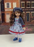 Union Jack - dress, jacket, beret, tights & shoes for Little Darling Doll or 33cm BJD