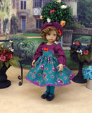 Vibrant Autumn Rose - dress, hat, tights & shoes for Little Darling Doll or 33cm BJD