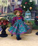 Vibrant Autumn Rose - dress, hat, tights & shoes for Little Darling Doll or 33cm BJD
