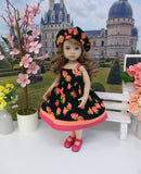 Vibrant Roses - dress, hat, tights & shoes for Little Darling Doll or 33cm BJD