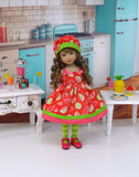 Watermelon Patch - dress, hat, tights & shoes for Little Darling Doll or 33cm BJD