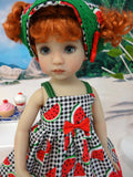 Watermelon Picnic - dress, kerchief & sandals for Little Darling Doll or 33cm BJD