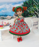 Watermelon Picnic - dress, kerchief & sandals for Little Darling Doll or 33cm BJD