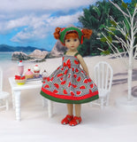 Watermelon Picnic - dress, kerchief & sandals for Little Darling Doll or 33cm BJD