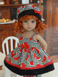 Watermelon Seeds - babydoll top, bloomers, hat & sandals for Little Darling Doll