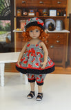 Watermelon Seeds - babydoll top, bloomers, hat & sandals for Little Darling Doll