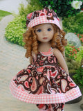 Western Paisley - babydoll top, bloomers, hat & sandals for Little Darling Doll