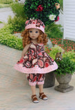 Western Paisley - babydoll top, bloomers, hat & sandals for Little Darling Doll
