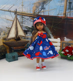 Whale of a Time - dress, hat, socks & saddle shoes for Little Darling Doll or other 33cm BJD