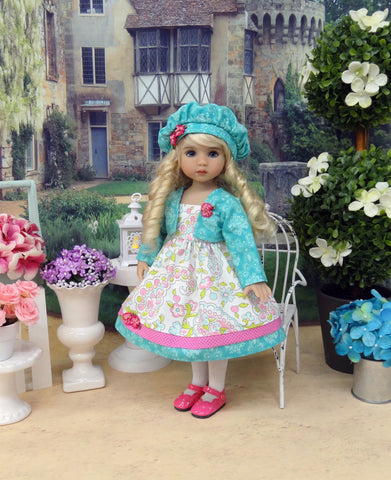 Whimsical Paisley - dress, jacket, beret, tights & shoes for Little Darling Doll or 33cm BJD