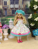 Whimsical Paisley - dress, jacket, beret, tights & shoes for Little Darling Doll or 33cm BJD