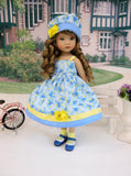 Wild Blue Yonder - dress, hat, socks & shoes for Little Darling Doll or 33cm BJD