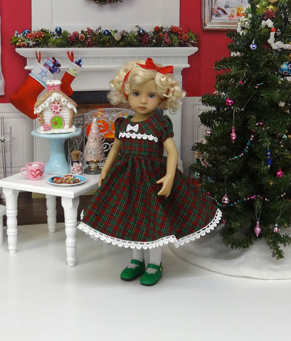 Xmas Plaid - dress, tights & shoes for Little Darling Doll or other 33cm BJD